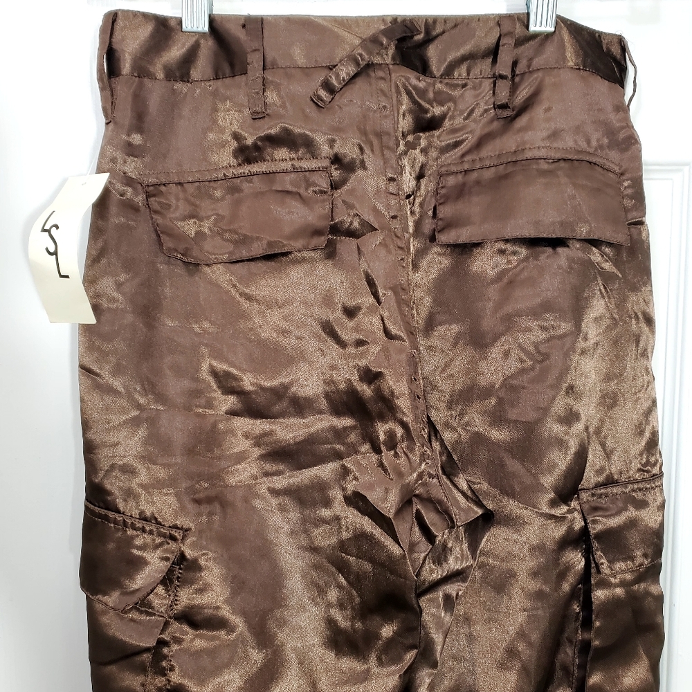 LSL Gold Shimmer Silk Blend Cargo Pants sz 4 Chocolate - Brown - Picture 4 of 7